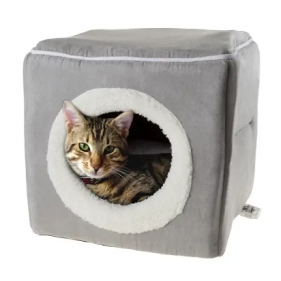 Cat House - Indoor Bed with Removable Foam Cushion - Cat Cave for Puppies, Rabbits, Guinea Pigs, Hedgehogs, and Other Small Animals by PETMAKER (Gray) image {3}