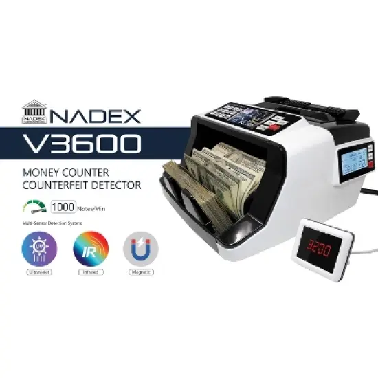 Nadex Coins&trade; V3600 Money Counter and Counterfeit Detector in White image {4}