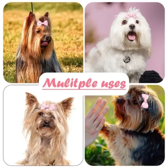 Unique Bargains Cute Dogs Cats Puppies Bows Pink Dog Hair Bows with Dots Pattern Grooming Barrette Clip Accessories 5 Pcs image {7}