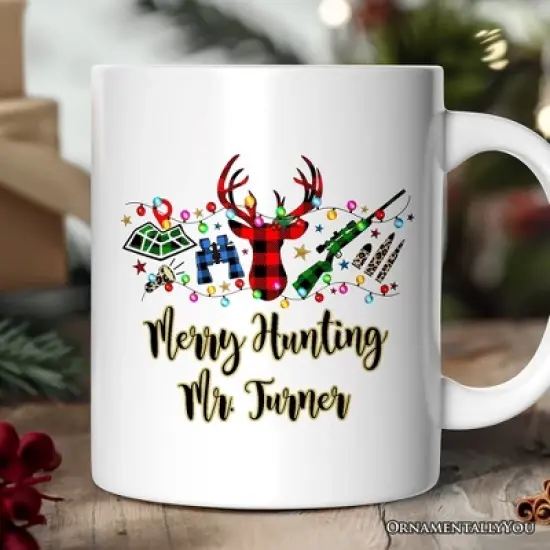 Buffalo Plaid Hunting Theme Christmas Mug, Hunter Gift (Non-Custom Only)| OrnamentallyYou image {4}