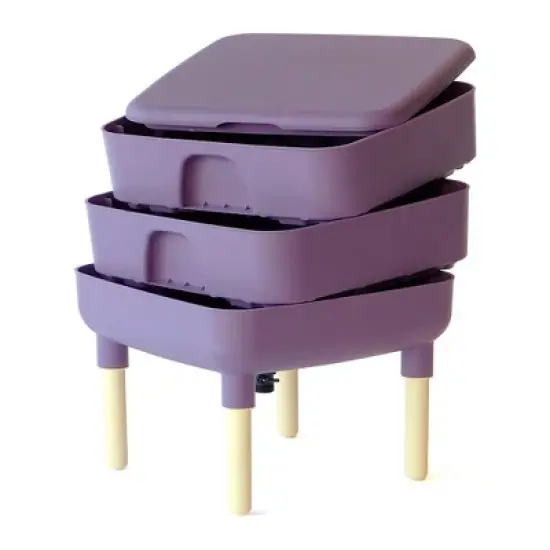 FCMP Outdoor Essential Living 6 Gallon UV Protected Plastic Worm Composter Bin Storage Container Box with 2 Trays for Garden and Home, Plum image {1}