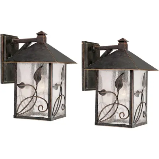 Franklin Iron Works French Garden Rustic Farmhouse Outdoor Wall Light Fixtures Set of 2 Bronze Metal 12 1/2" Clear Seedy Glass for Post Exterior image {4}