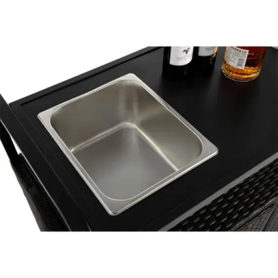 Anybear Patio Bar Table, Wicker Bar Cart with Cabinet, one ice bucket,Lockable Wheels, Side Basket for Garden, Poolside & Backyard, Black image {7}