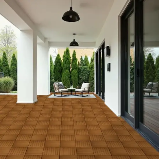 11 Pieces of 11.7" x 23.4" Plastic Wood Deck Tiles for Outdoor Terrace Flooring, Orange Color image {5}