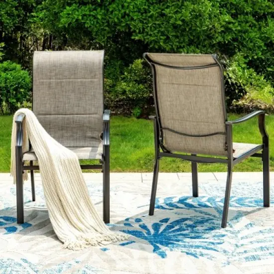 7pc Patio Dining Set with Wood Grain Tabletop & Metal Padded Arm Chairs - Captiva Designs image {9}