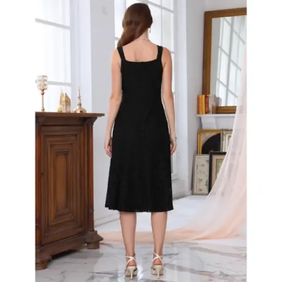 INSPIRE CHIC Women's Lace Prom Straps Square Neck Sleeveless Formal Evening Cocktail Midi Dresses image {3}