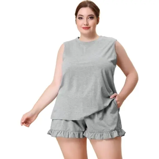 Agnes Orinda Women Plus Size Comfy Sleeveless Tank Top Loungewear Pajamas Set image {5}