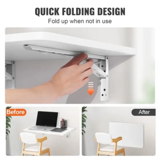 VEVOR Wall Mounted Folding Table, Wall Mount Drop Leaf Tables, Wooden Floating Desk for Dining, Laundry Room, Office, 23.6" x 15.6" Fold Down Desk image {4}