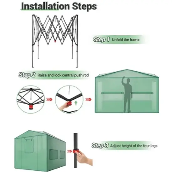 Portable Greenhouse, Instant Pop-Up Plant Gardening Green House Canopy, Outdoor Grow Tent with Zippered Doors, Roll-Up Side Windows image {3}