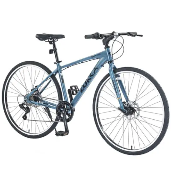 INFURNIC Bicycles Shimano 7 Speed Hybrid Road Bike with Double Disc Brakes for Men and Women City Riding, Blue Gray, 64.57"*25.19"*37.79" image {5}
