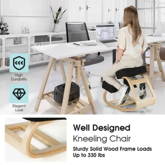 Costway Ergonomic Kneeling Chair Rocking Stool Upright Posture Office Furniture Black\Grey image {6}