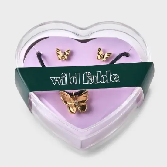 Butterfly Cord and Ear Pendant Necklace Set 2pc - Wild Fable&trade; Gold image {2}