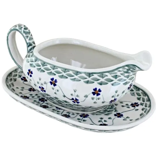 Blue Rose Polish Pottery S119 Manufaktura Gravy Boat & Plate image {12}
