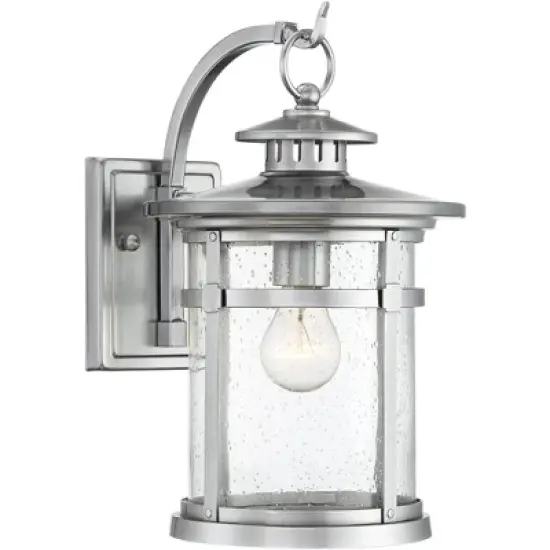 Franklin Iron Works Callaway Modern Industrial Outdoor Wall Light Fixtures Set of 2 Chrome Metal 11 3/4" Clear Seedy Glass for Post Barn image {5}