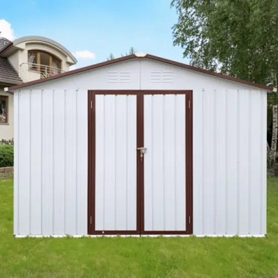 Metal Metal garden sheds outdoor storage sheds white+coffee White As shown image {6}