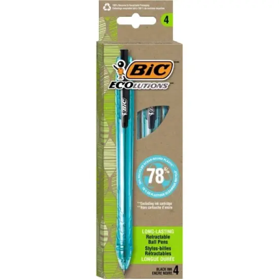 BiC 4pk ECOlutions Retractable Ballpoint Pens Black Ink: Medium Point, Quick Drying, Stationery & Office Supplies image {7}