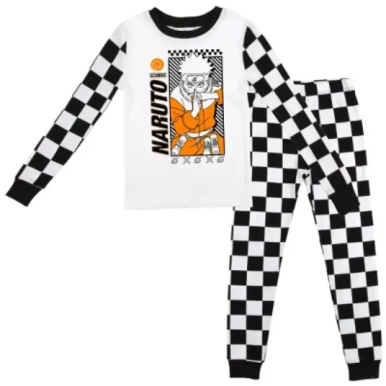 Naruto Classic Black and White Checker Pattern Youth Boy's Long Sleeve Pajama Set image {5}