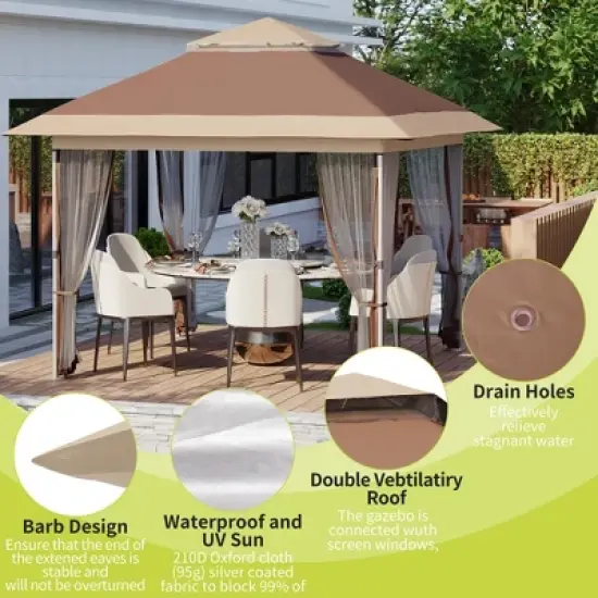 WhizMax Pop Up Outdoor Gazebo with Removable Curtains and Silver Coated Canopy image {4}