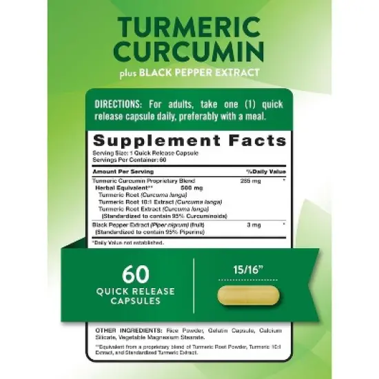 Nature's Truth Turmeric Curcumin with Black Pepper Extract | 500mg | 60 Capsules image {1}