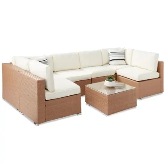 Best Choice Products 7-Piece Modular Outdoor Conversational Furniture Set, Wicker Sectional Sofas w/ Cover image {13}