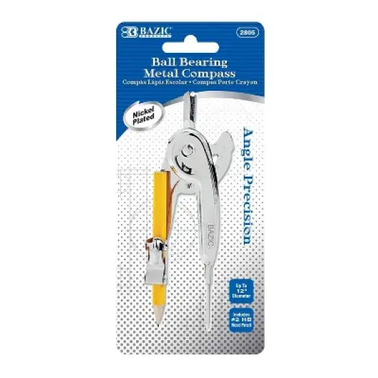 BAZIC Products&reg; Metal Ball Bearing Compass with #2 Wood Pencil, Pack of 12 image {1}