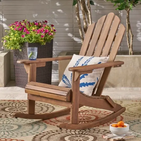 GDFStudio Cara Outdoor Acacia Wood Adirondack Rocking Chair image {8}