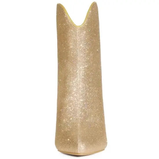 Allegra K Women's Glitter V Shape Pointy Toe Back Zipper Block Heels Mid Calf Boots image {2}