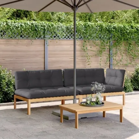 vidaXL Pallet Sofa Set Anthracite Solid Acacia wood 3 Piece Modular image {1}