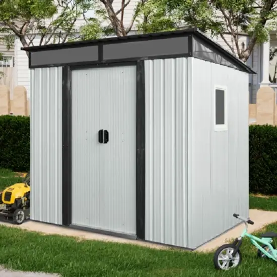 Gulches 6ft x 5ft Outdoor Metal Storage Shed with Window and Transparent plate for Garden, Lawn (White and Black) image {9}