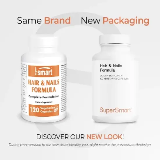 SuperSmart Hair & Nails Formula - Patented Solubilized Keratine - with Biotin, Bamboo, MSM, Cynatine HNS Keratin | Non-GMO - 120 Vegetarian Capsules image {1}