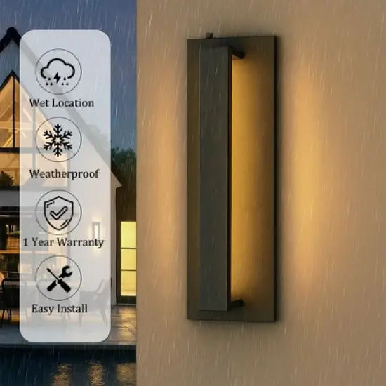 ALOADECOR 1-Light H20 in Minimalist Modern Linear Integrated LED Outdoor Wall Sconce with Dusk to Dawn in Matte Black for Porch Patio (&uml;2 Pack) image {4}