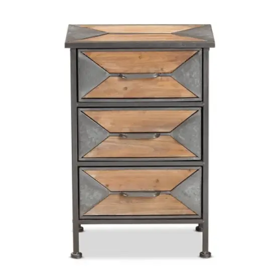 Laurel Wood 3 Drawer Nightstand Gray/Brown - Baxton Studio image {2}