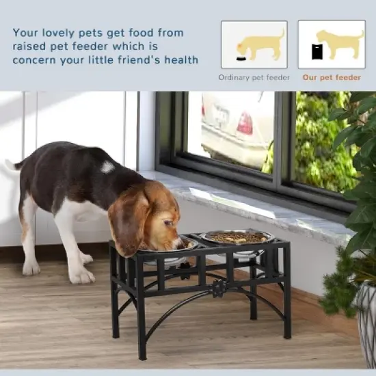INFURNIC Pet Bowl Elevated Dog Feeding Station with Stainless Steel Bowls Non Slip Heavy Duty Design, Black, 17"*8.25"*10.5" image {1}