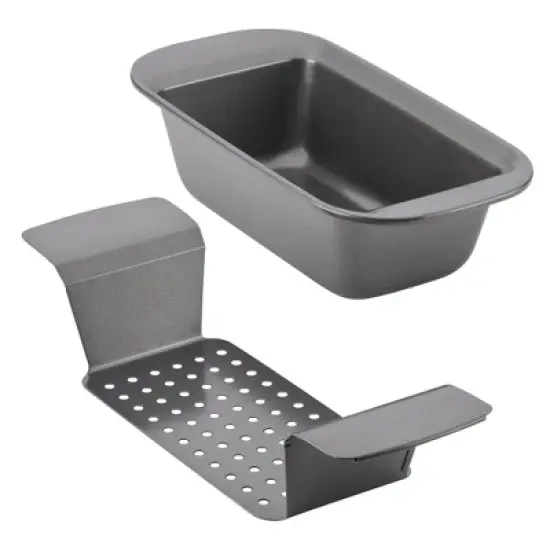 Rachael Ray 2pc Meatloaf Pan Set: Nonstick Steel Baking Dish, Dishwasher-Safe, Gray, Rectangle, 13.25" x 6.5" image {3}