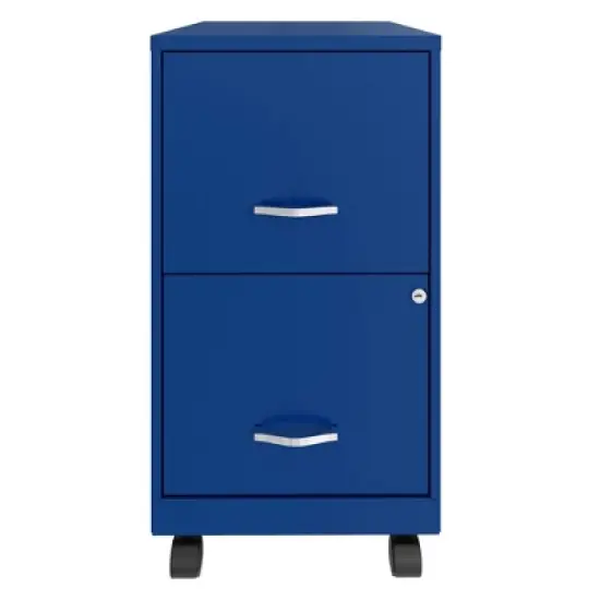 Space Solutions 18 Inch Wide Metal Mobile Organizer File Cabinet for Office Supplies and Hanging File Folders with 2 File Drawers, Blue image {1}
