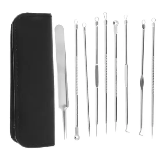 Unique Bargains Portable Straight Clip Pimple Extractor Tool Kit Silver Tone 1 Set image {6}