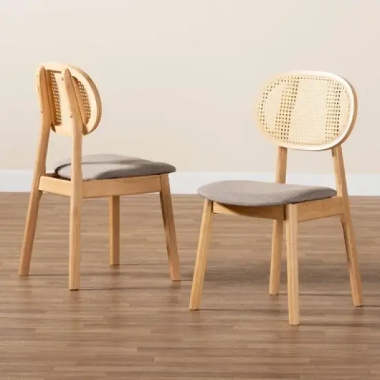 Baxton Studio 2pc Darrion Fabric and Wood Dining Chairs Gray/Natural Oak/Light Brown: Upholstered, Rubberwood Frame image {7}