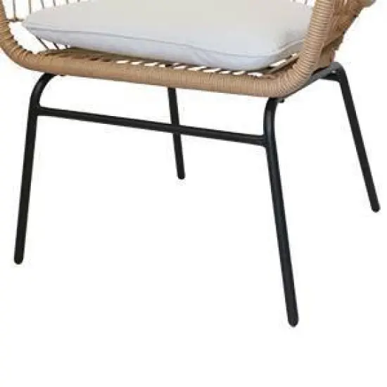 3pc Outdoor Wicker Chairs with Glass Top Table & Soft Cushions - Brown - WELLFOR image {4}