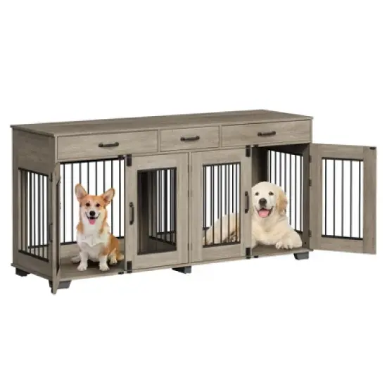 71" Large Dog Crate for 2 Dogs, Double Dog Cage Furniture with 3 Drawers for Ample Storage Space image {3}
