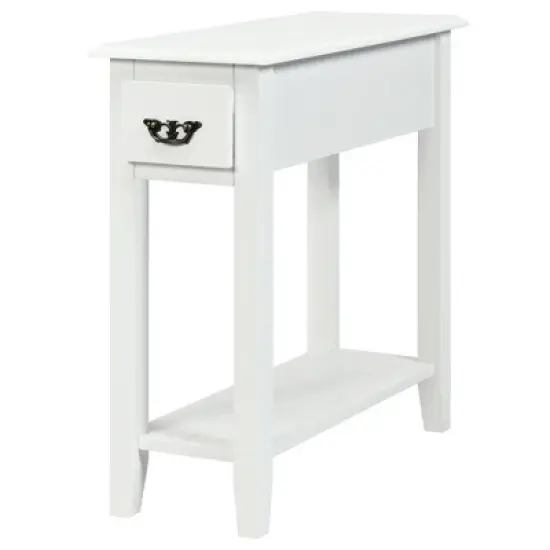 Costway 2 Tier End Bedside Sofa Side Table Narrow Nightstand w/Drawer &Shelf White image {5}