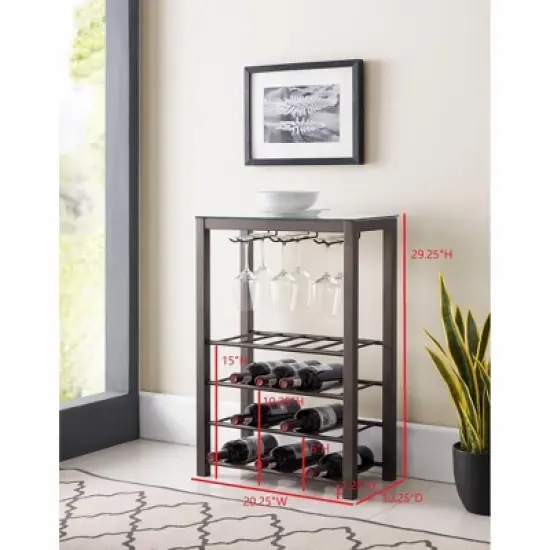 Kings Brand Furniture Freestanding Floor Wine Rack Storage Table, Hold 20 Bottles with Glasses Holder (Pewter) image {1}
