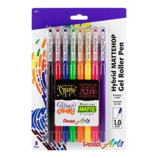 Pentel Arts Hybrid MATTEHOP Gel Roller, 1.0mm, Matte A/B/C/D/F/G/P/V Ink, Pack of 8 image {7}