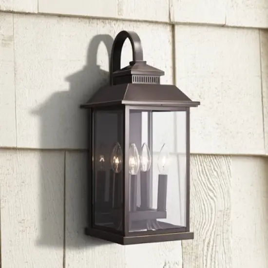 Minka Lavery Farmhouse Outdoor Wall Light Fixture Oil Rubbed Bronze 4-Light 20 3/4" Clear Glass for Post Exterior Porch Yard Patio image {1}