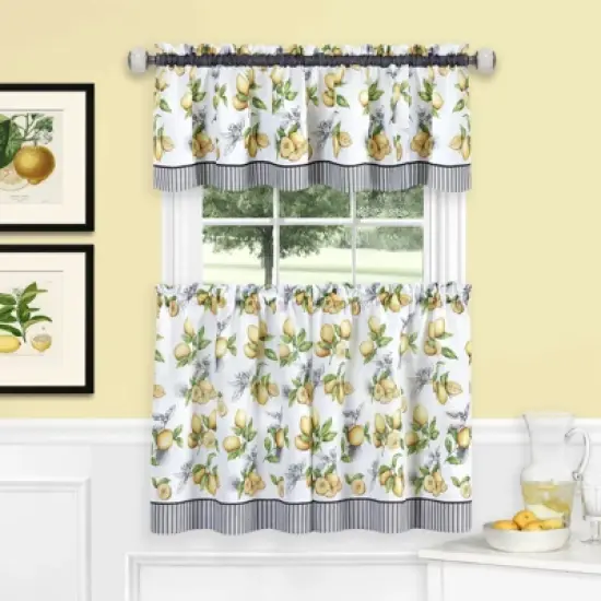 Kate Aurora Country Lemons Complete Cafe Style Kitchen Curtain Tier & Valance Set image {3}
