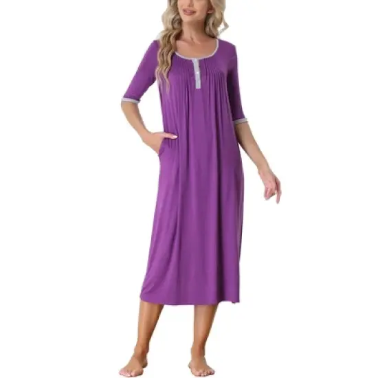 cheibear Womens Sleepwear Lounge Long Dress with Pockets Soft Nightshirt Pajama Nightgown image {5}
