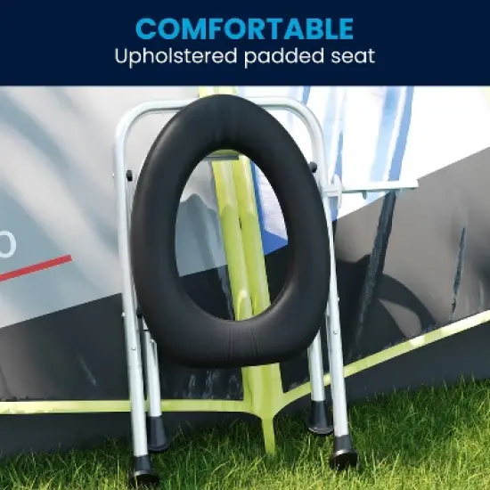 Flash Furniture Medical Grade Folding Travel Toilet with Cushioned Seat and Non-Slip Feet-SIL/BK image {12}