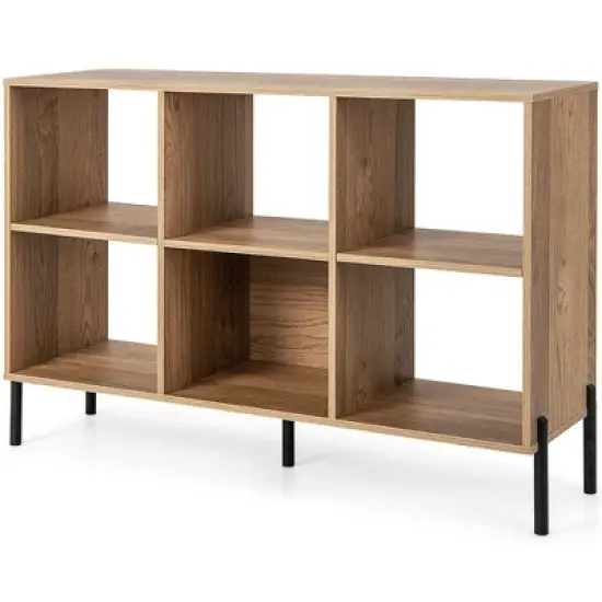 Costway 6 Cube Storage Shelf Organizer Bookcase Square Cubby Cabinet Bedroom Natural image {9}