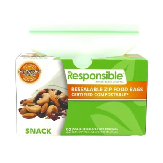 Responsible Products Resealable Snack Size Zip Food Storage Bags Compostable - Box of 92 image {2}