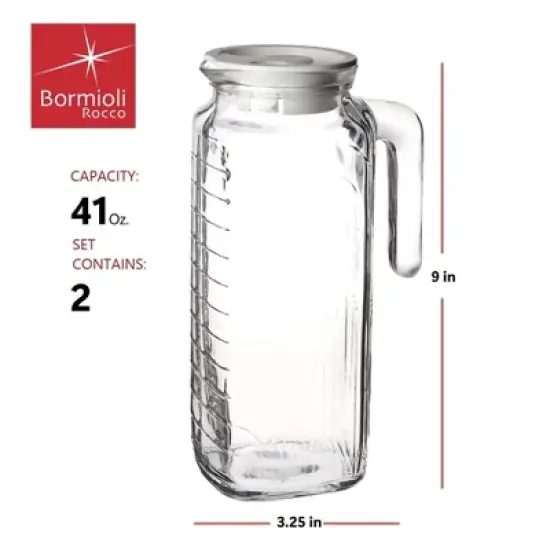 Bormioli Rocco Gelo Set of 2, Glass pitcher, 33.75 Oz. Carafe with Lid, for Homemade Juice, Iced Tea, Cold Brew, Dishwasher Safe Jug, (white) image {1}