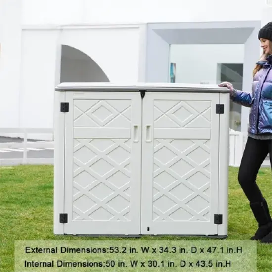 Syemin Storage Shed, Waterproof Storage Shed, Double Shelves for Cleaning Tools and Garden Accessories, Brown, 53.2"*34.3"*47.1" image {5}